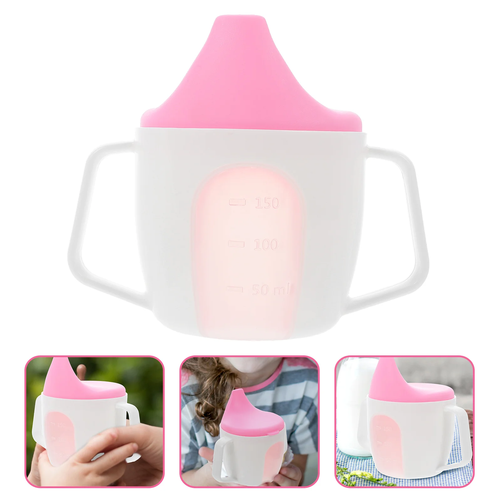 

Spill Sippy Cup with Handle Mugs Baby Coffee Water Bottle Kids Pink Toddler Drinking Glasses