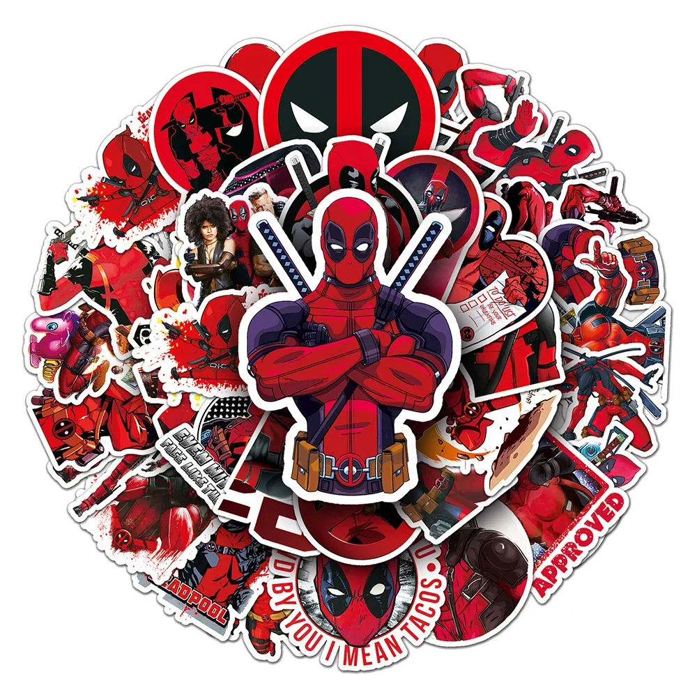 50 Pcs Deadpools Stickers Disney Movie Kids DIY Graffiti Suitcase Skateboard Laptop Decorated with Cartoon Character Patterns