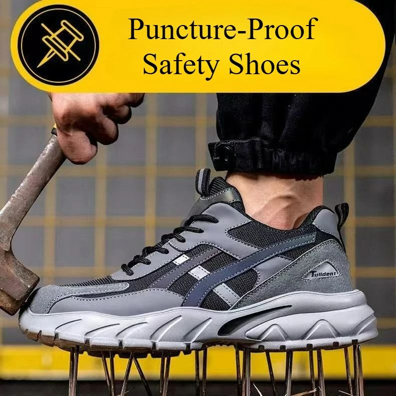 Men's Safety Shoes Puncture-Proof Steel Toe Shoes Anti-Smashing Non-slip Safety Boots Indestructible Shoes Work Protective Boots