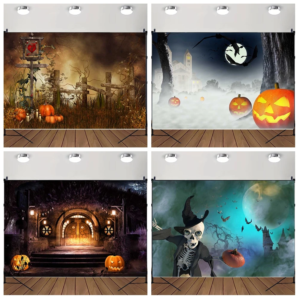 

MOON.QG Halloween Pumpkins Backdrops Photo Studio Lanterns Withered Trees Backgrounds For Photographs Props Photobooth Poster