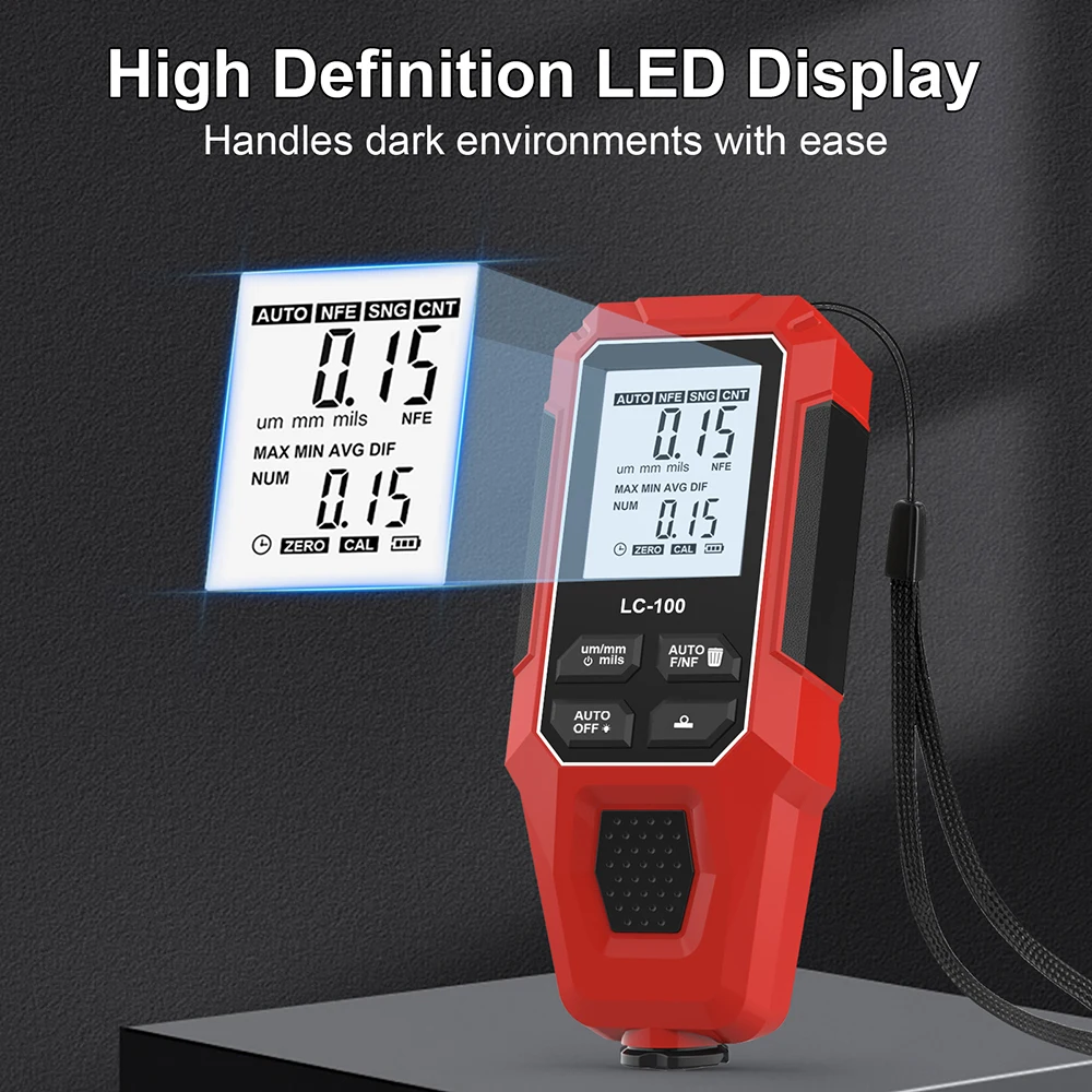LC-100 Car Paint Thickness Gauge 0-2000UM Fe & NFe Film Coating Automatic Thickness Tester Manual Auto Paint Tools