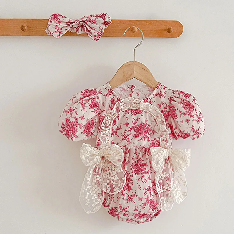 Pelele de manga corta para bebé, mono de algodón con estampado Floral, ropa para recién nacido de 0 a 24 meses, novedad de verano 2024