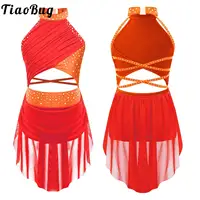 Vestido de baile lírico moderno sin mangas para niñas y niños, tutú de Ballet, leotardo de gimnasia, traje de actuación de patinaje artístico