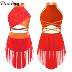 Sleeveless Modern Lyrical Dance Dress For Girls Kids Ballet Tutu Gymnastics Leotard Bodysuit Figure Skating Performance Costume