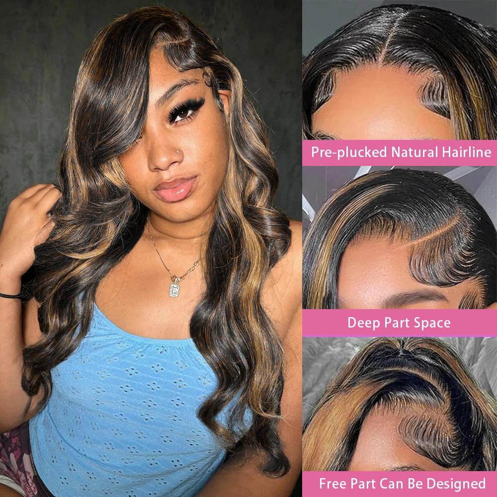 200 Density 1B/27 Body Wave 13x6 Lace Frontal Highlight Wig Human Hair 34 Inch Ombre Blonde Colored Human Hair Wigs Pre Plucked