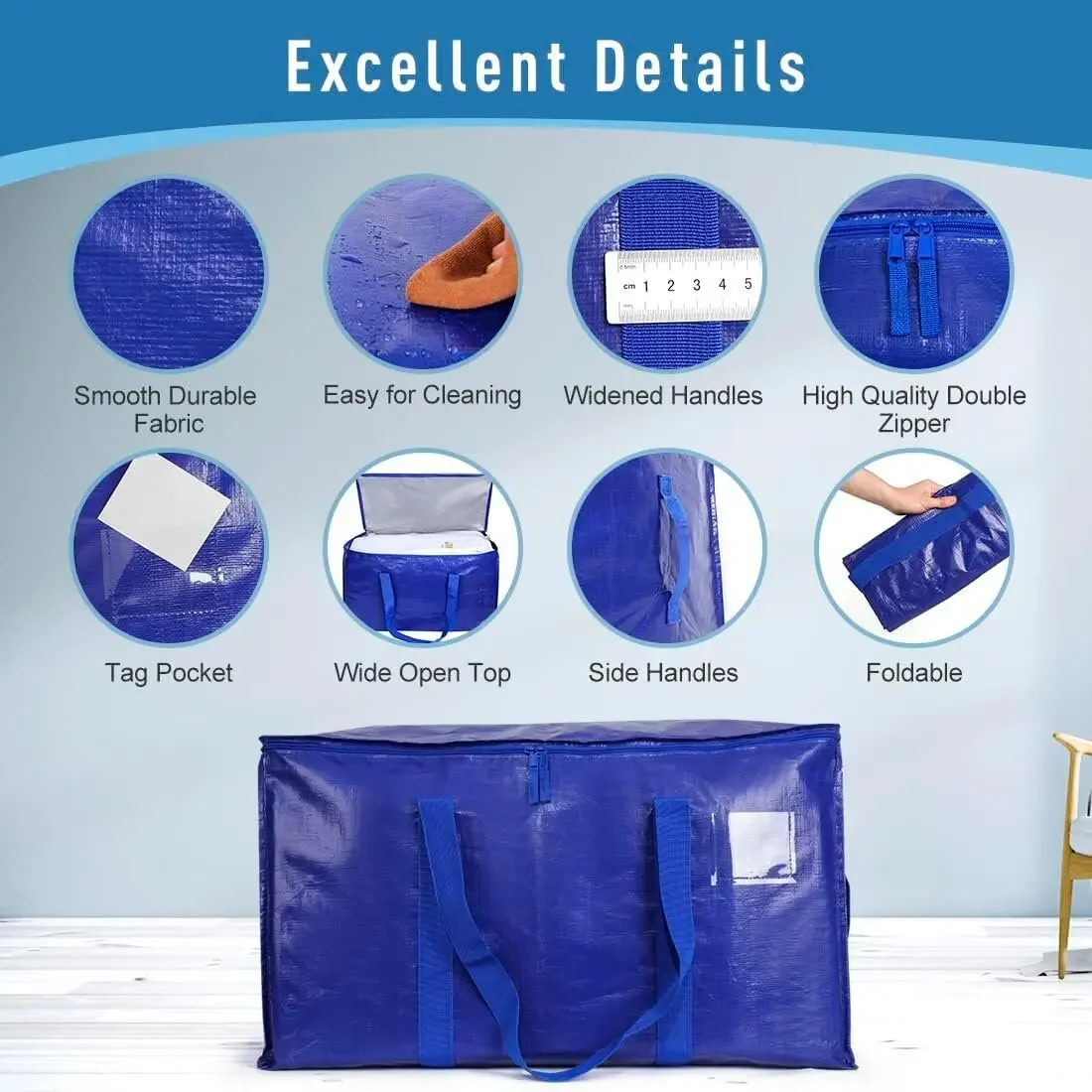 أكياس متحركة كبيرة سعة 90 لترًا أكياس تخزين قابلة للطي سميكة للغاية للملابس، حقيبة ملابس مقاومة للماء والغبار لحافات البطانيات #5