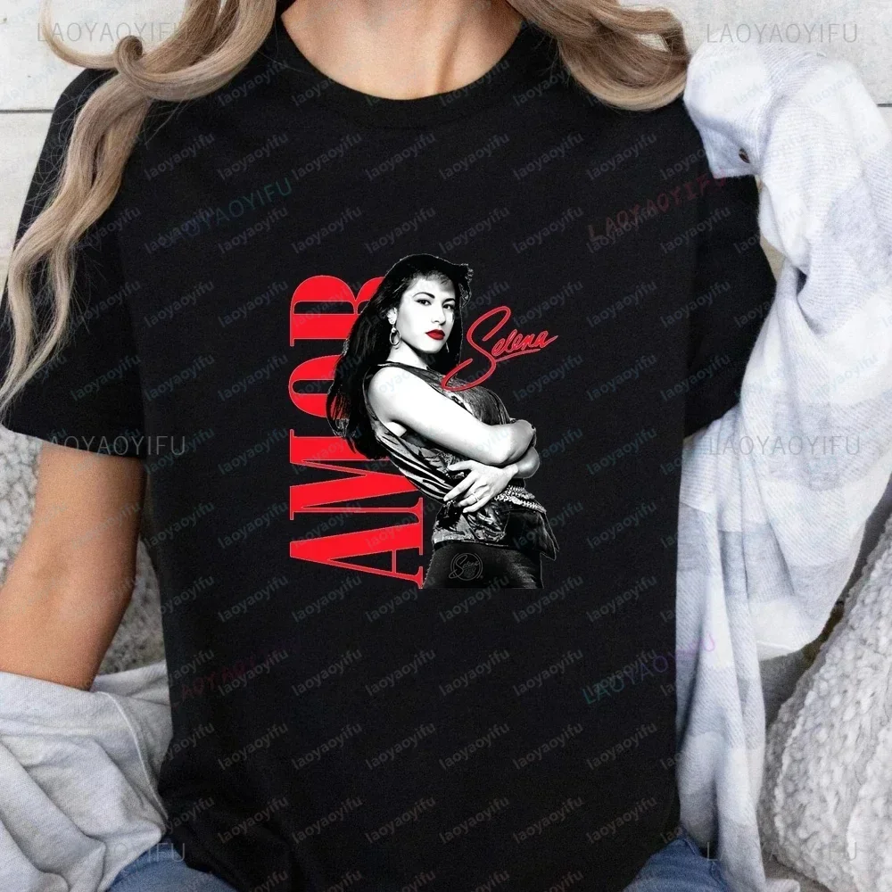 Vintage Selena Quintanilla Printed T-shirt Top Trend Harajuku Short Sleeve Unisex Shirt Pattern Large T-shirt