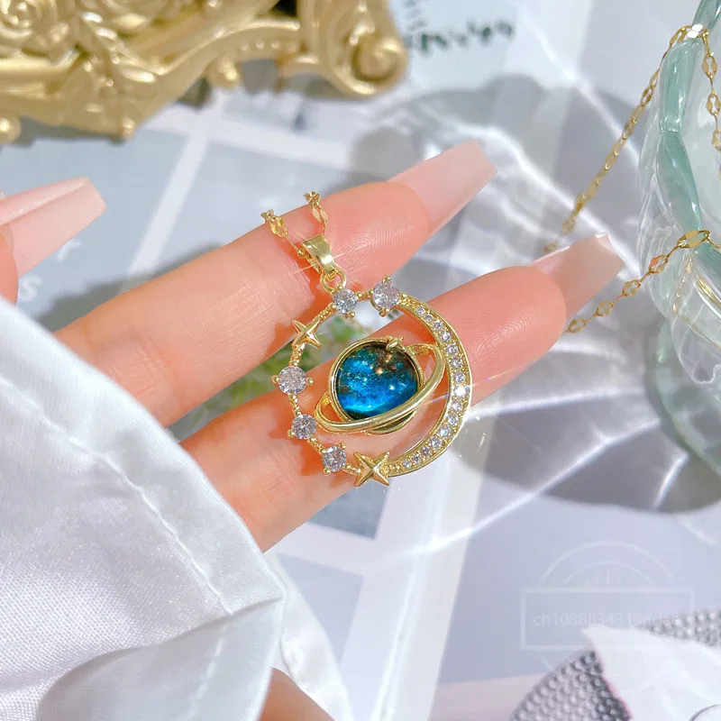 새로운 행성 지르콘 별 라운드 구리 펜던트 목걸이, 여성 및 남성용, 기질 액세서리, 매력적인 웨딩 파티 쥬얼리 선물