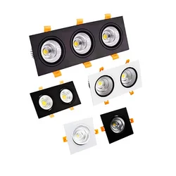 LED spotlights Single and double COB downlights three square grille mall living room bedroom AC85-260V14W 18W24W indoor lighting