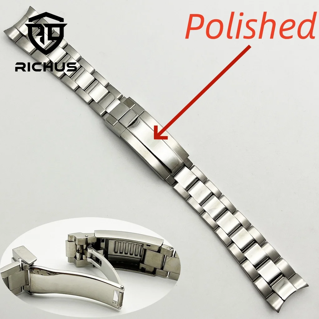 

RICHUS 20 мм серебристый, золотой, розовый, золотой, черный ремешок для часов, полированный матовый ремешок для часов, подходит для корпуса часов, аксессуары для часов