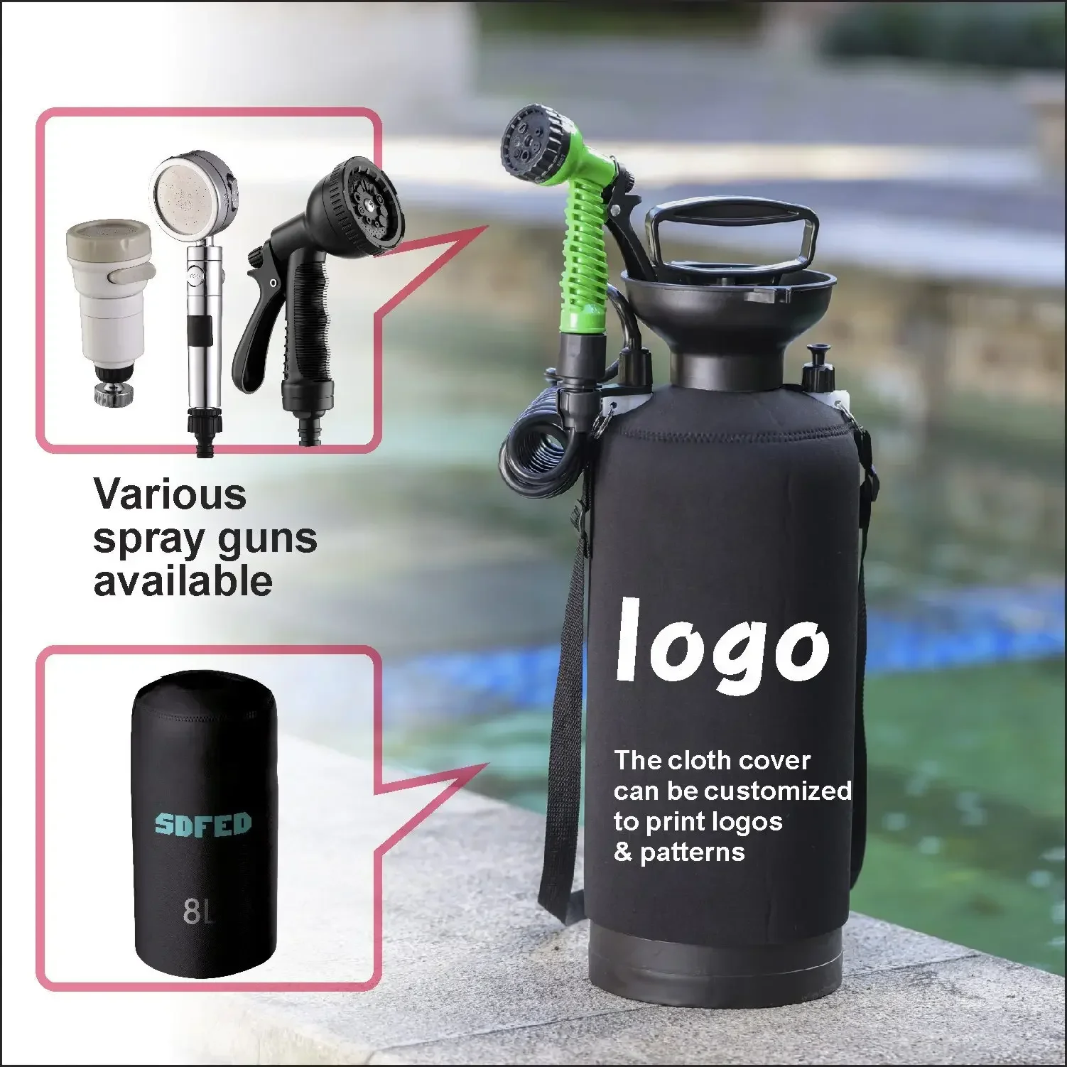 Portable Hand Pump Camping Shower 5L Pressure Rinse Kit for Beach Surf Pet Wash Outdoor Travel