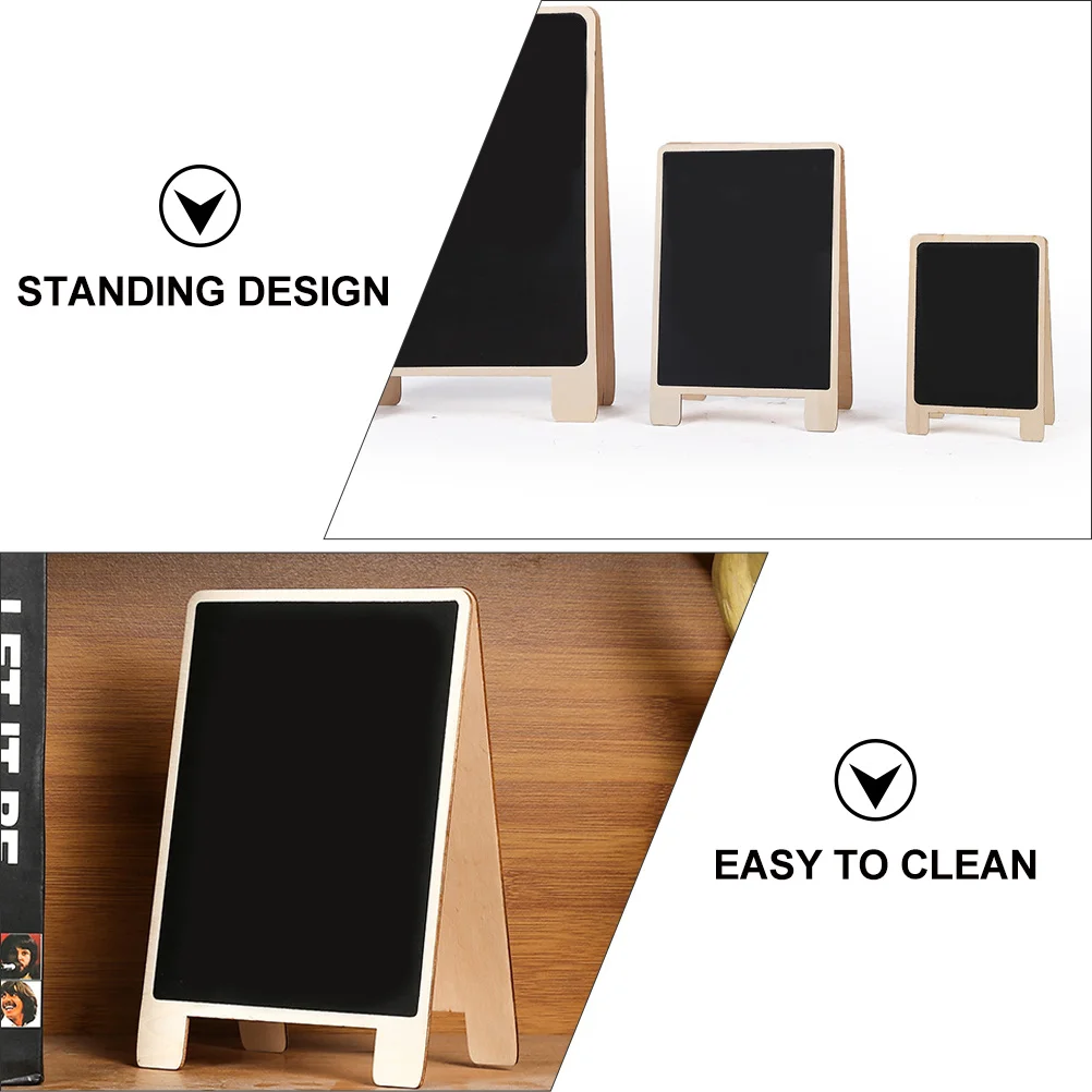 3pcs Wooden Message Boards Standing Double Sided Cedar Writing Board For Desk Display Memo Decoration Black