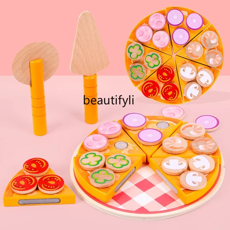 Conjunto de pizza de corte infantil brinquedos de cozinha corte olhar corte le madeira grande, casa de brincar