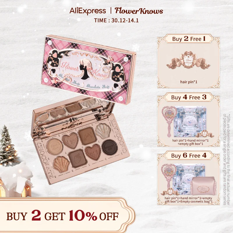 Flower Knows Chocolate Wonder-Shop Eyeshadow Palette 8-Color Eye Makeup Cosmetics