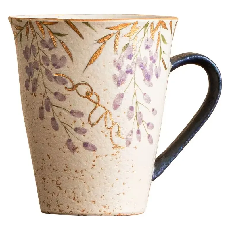 كوب قهوة على شكل حصان من حجر النار باللونين الأزرق والأبيض، كوب سيراميك عالي الجودة، كوب شاي ويسترييا مذهب مرسومة يدويًا، كوب ماء بسعة كبيرة #3