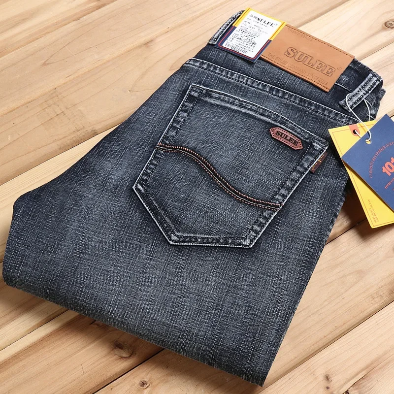 Sulee الخريف/الشتاء الرجال مستقيم الساق فضفاضة تناسب عالية الجودة الكورية نمط Slims الجينز مرونة السراويل شراء السائبة