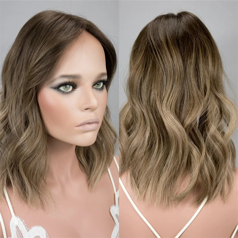 

Парики для косплея, плотность 180%, высокое качество, омбре, коричневый, блондин, синтетические, предварительно выщипанные, бесклеевые, HD, кружевные передние парики, короткая волна, боб