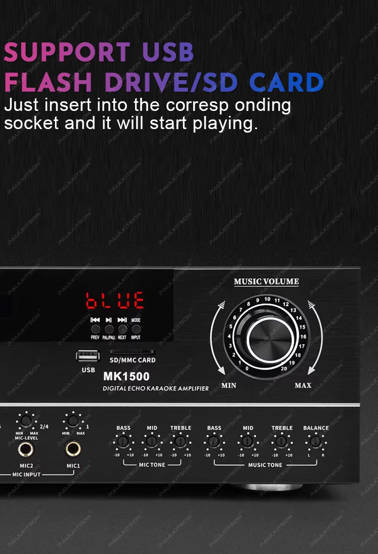 Paulkitson MA5000 Professioneller Leistungsverstärker 450W*2 48-Bit Digitaler Reverb-Chip Bluetooth USB SD-MMC-Karte LCD-Display für die Bühne – Detail 8