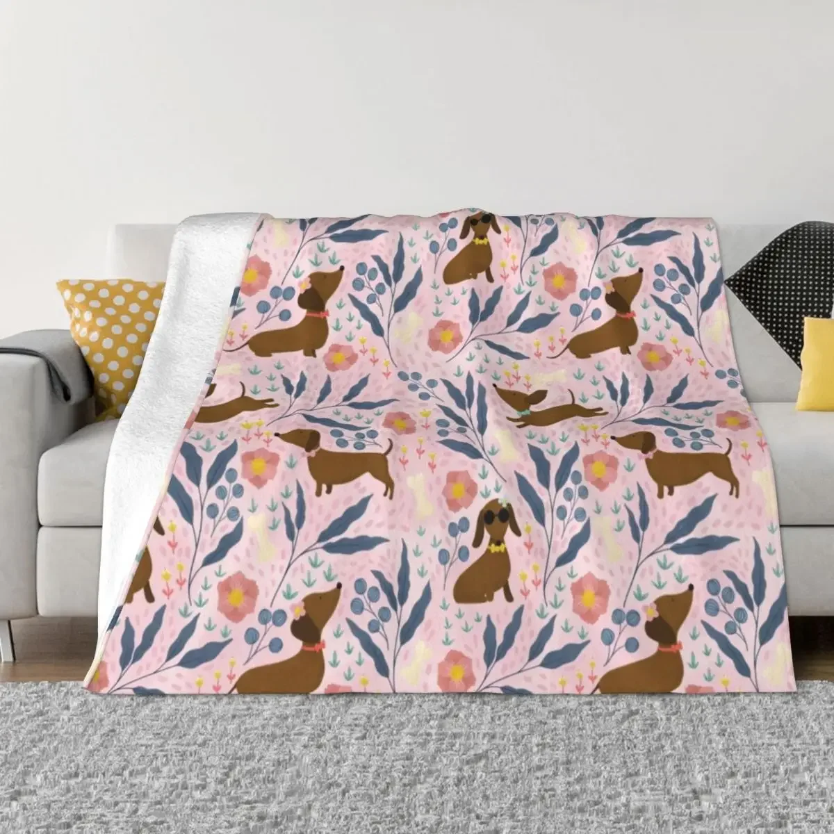 

Лохматое плед с цветочным принтом таксы — мягкое пушистое одеяло для кровати, дивана или домашнего декора, уютное и стильное