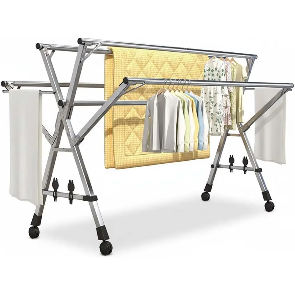 

Sturdy Stainless Steel Portable Clothes Drying Rack, Adjustable Multi-Layer Collapsible Laundry Rack, Indoor Expandable Hanger