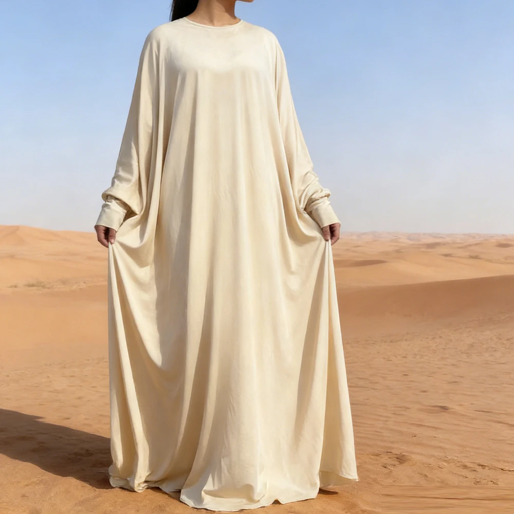 

Мусульманское скромное платье-абайя макси для женщин на Рамадан, исламская одежда для намаза, халат с рукавами «летучая мышь», кафтан на Ид, абайи, джалабия, аббайя