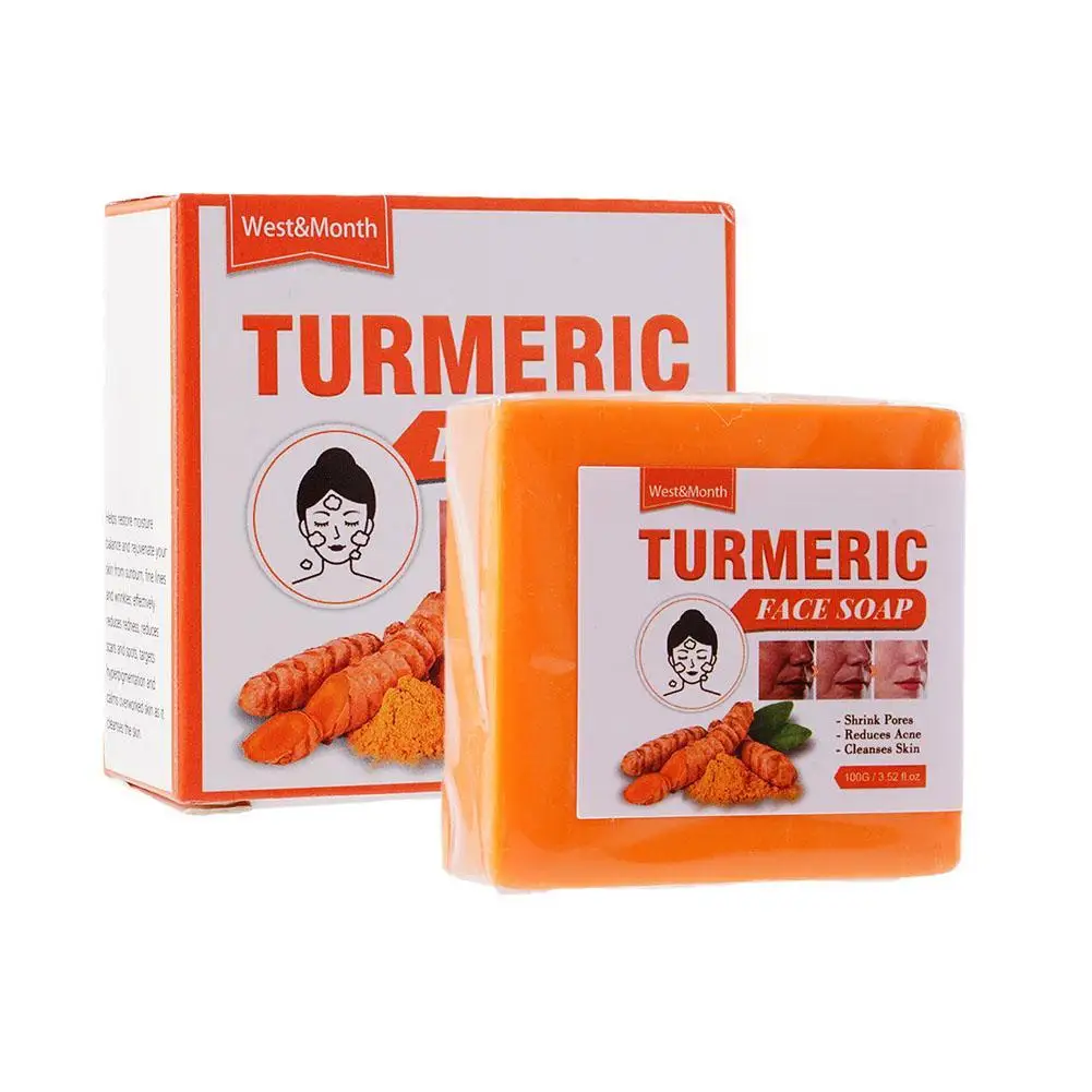 Turmeric Soap Face Cleansing Anti Acne Skin Brighten Lightening Pimples Remove Ginger Bar Spot Soap Handmade Dark Body R0E3