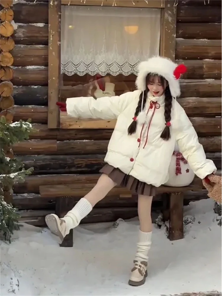 Japanese sweet style contrasting butterfly tie tied spicy girl cotton jacket winter thick and warm trendy women's top