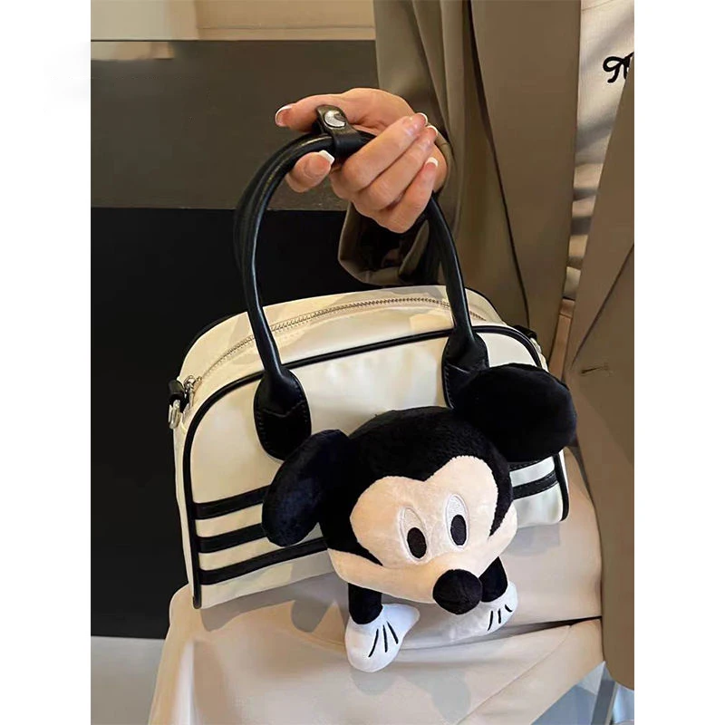 Kawaii Mickey Mouse Plush Doll Cartoon Bowling Box Handbag for Women Boston Tote Bag Shoulder Bag Female Accessory Birthday Gift