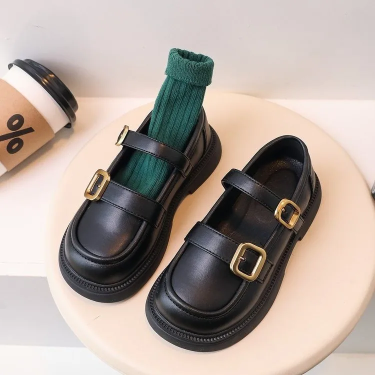 2026 Spring Autumn Children Leather Shoes Brown Black White Toddler Girls Flat Shoes Retro Color Elegant Kids School Shoes Girl
