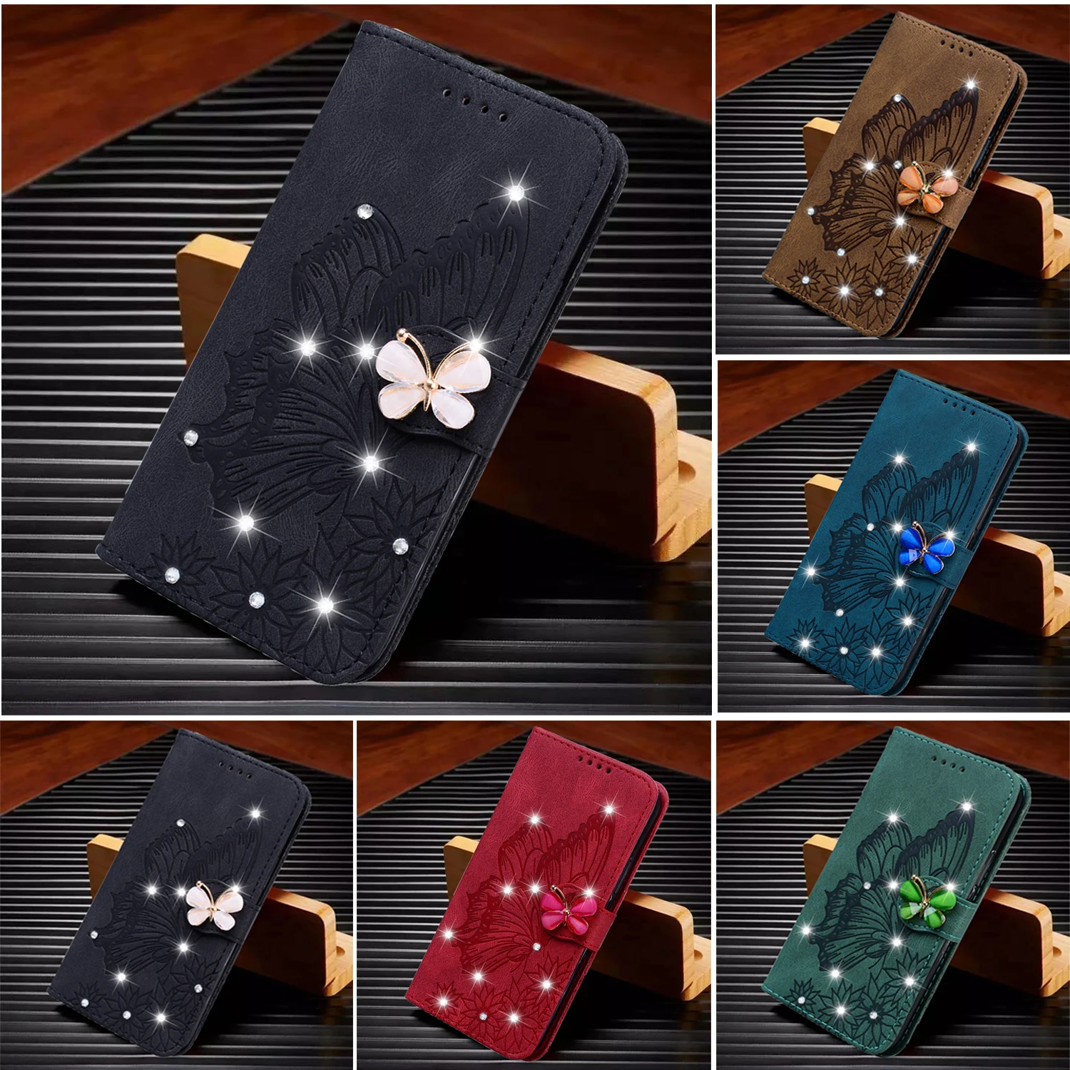 Bling Butterfly Leather Case For Samsung Galaxy A17 A05S A16 A10 A12 A13 A34 A33 A53 A21S A54 A32 A40 A50 A51 A52  A141 A150