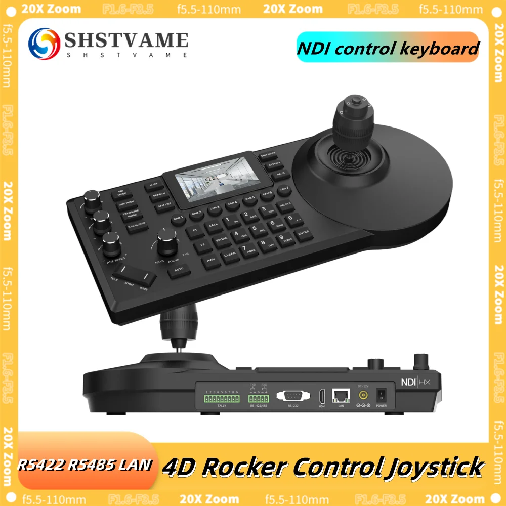 Multifunctional PTZ Camera Controller POE LAN HDMI RS422/485/232 4D Rocker 3D Knob NDI HX2 3-inch Color Screen 8 Tally Channels