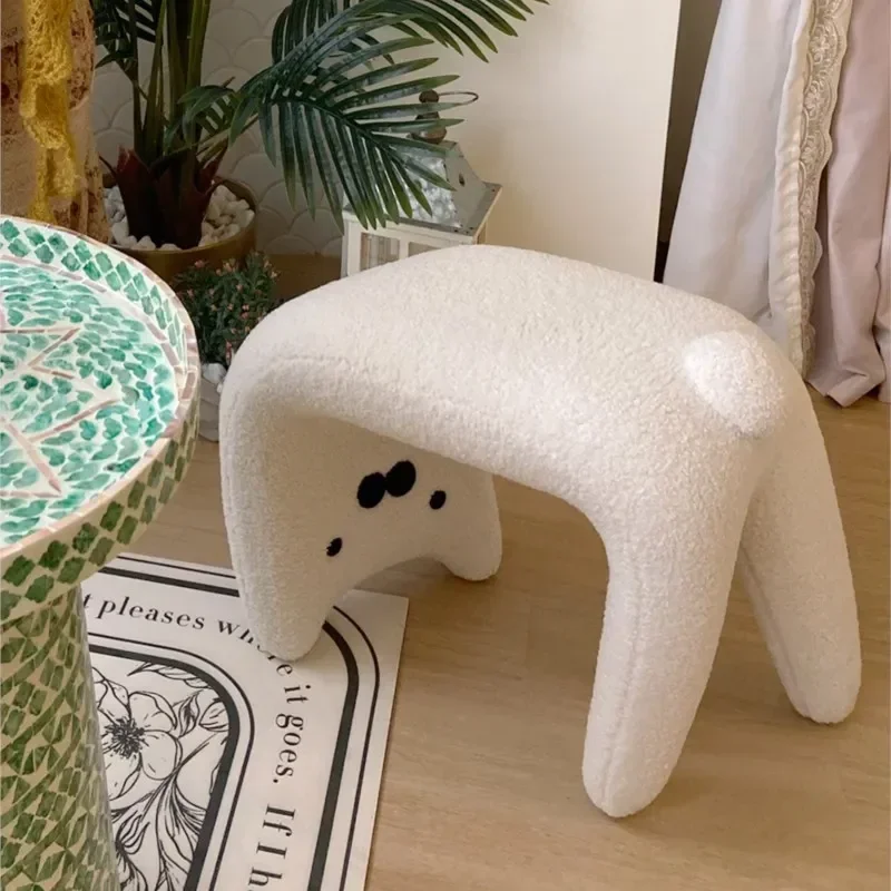 Portable Cat Shaped Stool Closet Dressing Chair Light Luxury Household Entry Shoe Stools Lamb Fabric Living Room Furniture Stool