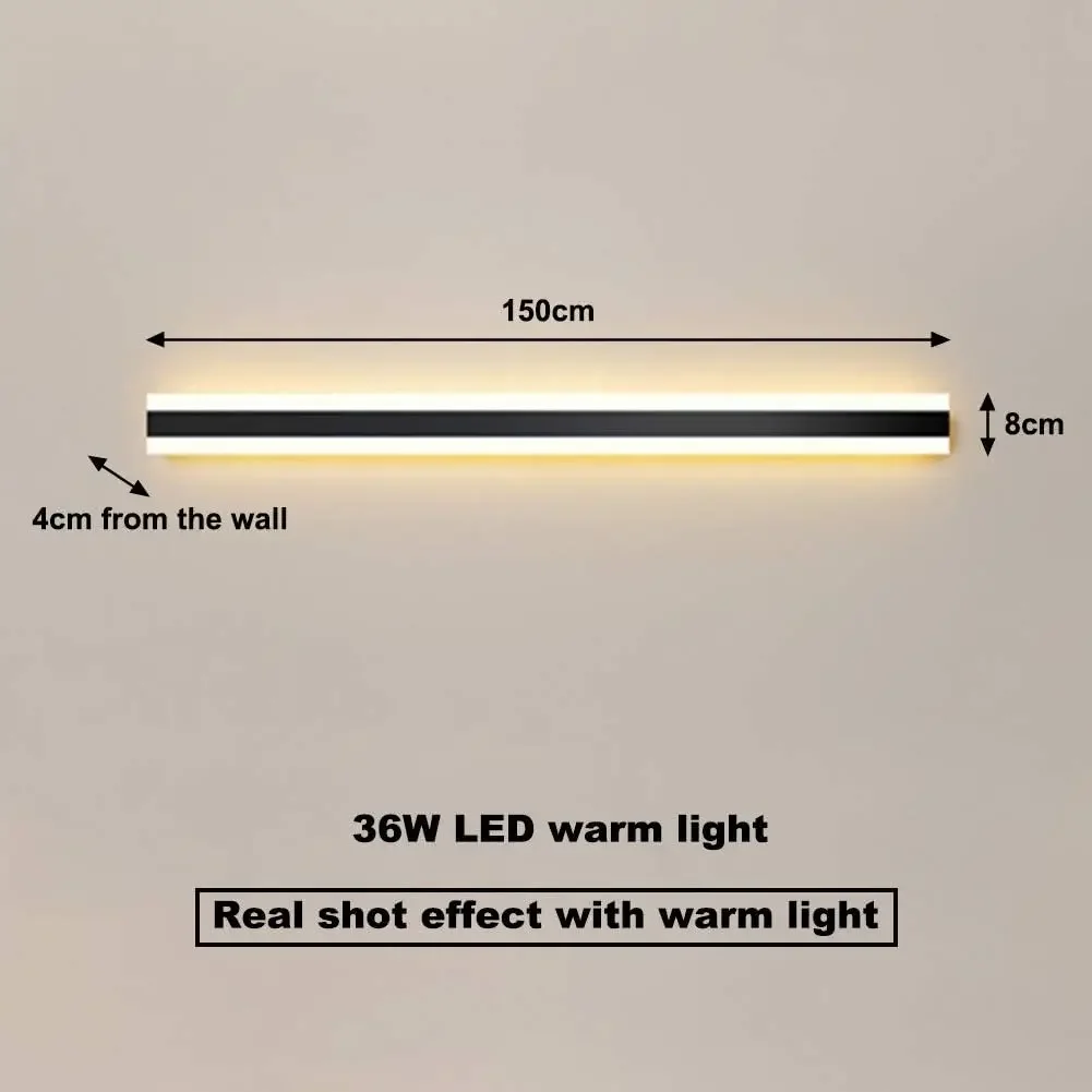 30W LED Wall Lights Indoor/Outdoor IP54 Waterproof Wall Lamp Warm Light 3000K Modern Long Strip Wall Sconce Black Metal Outdoor