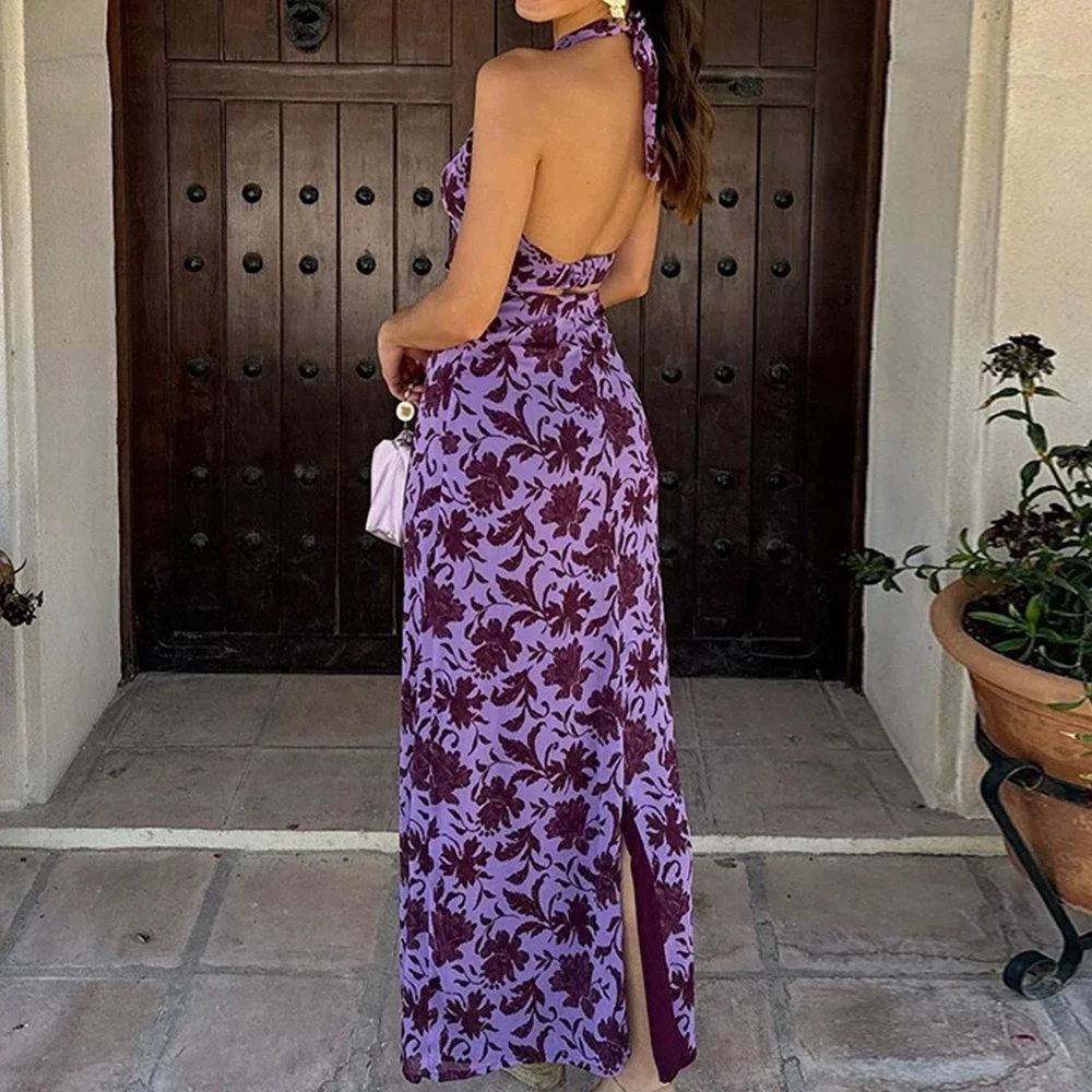 レディース向けサマーファッション エレガント カットアウト ノースリーブ ホルターネック マキシ丈 カジュアル シフトドレス