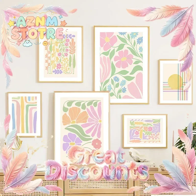 Color Fresh Flowers Sun Rainbow Silhouette Wall Art Canvas Painting Nordic Poster And Prints Wall Pictures For Living Room De