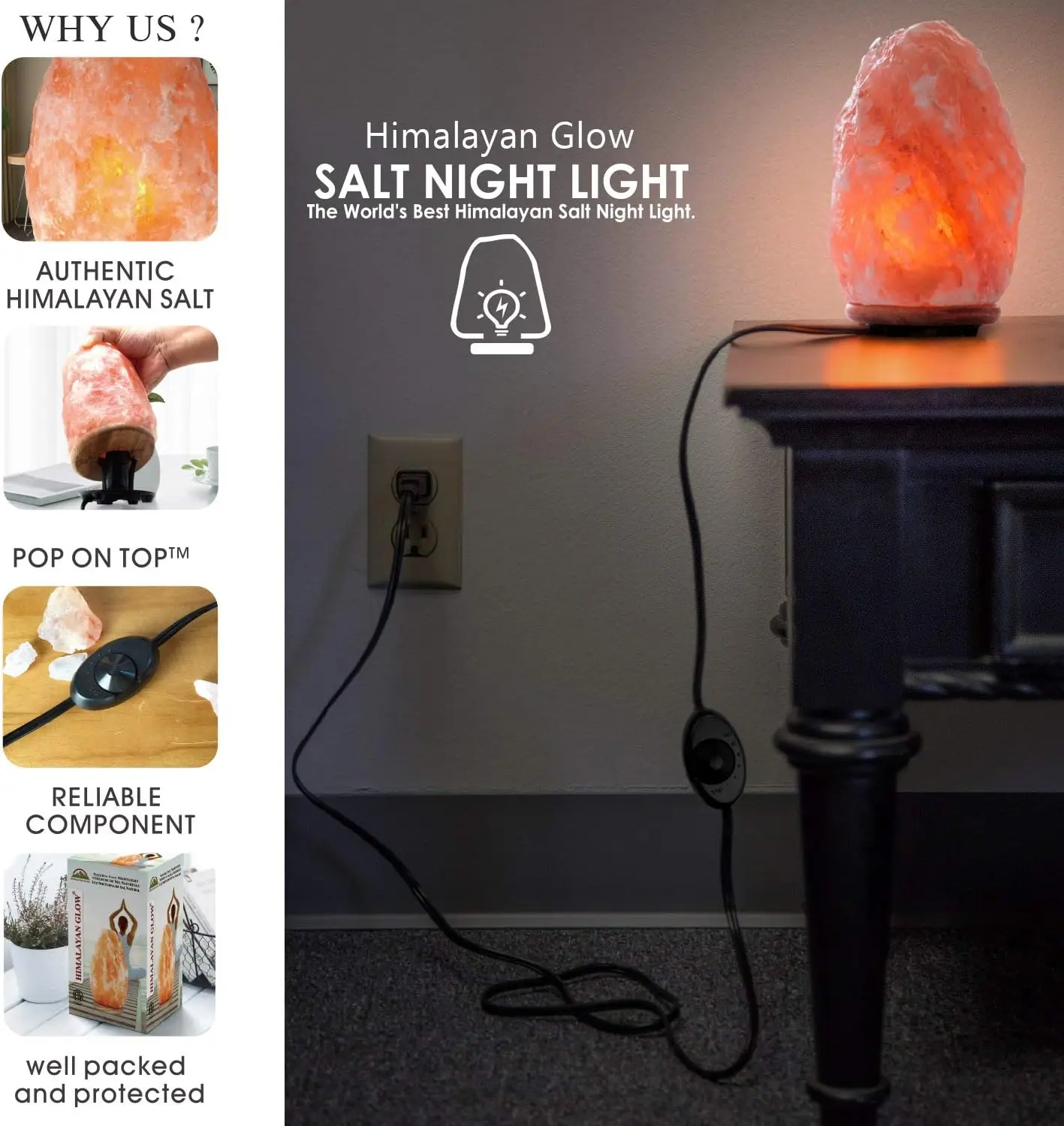 Lampada di sale naturale dell'Himalaya intagliata a mano, confezione da 2 bagliore arancione ambrato per il relax