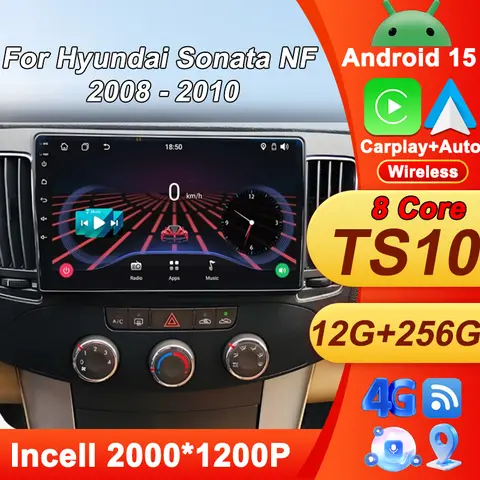 현대 소나타 NF 2008-2010용 안드로이드 15 카 라디오 오토라디오 GPS 카플레이 안드로이드 오토 자동차 8코어 지능형 시스템