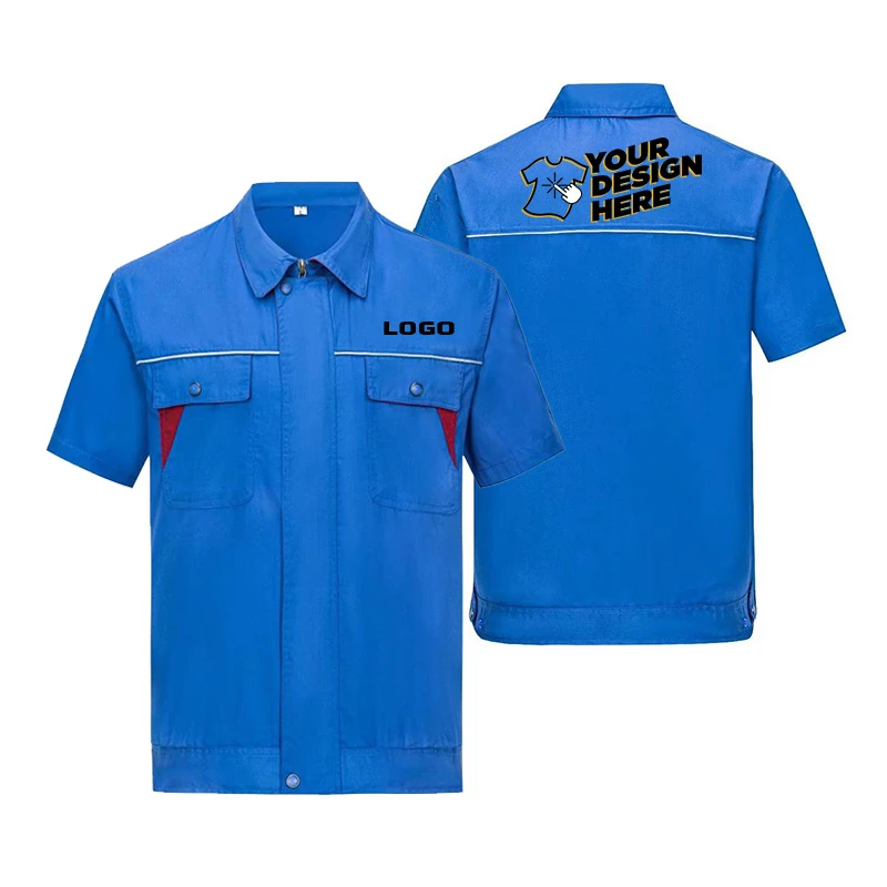 맞춤형 로고 작업복 상의+하의 DIY 디자인 로고 자동차 수리 및 청소 반팔 작업복 다용도 포켓 유니섹스 셔츠