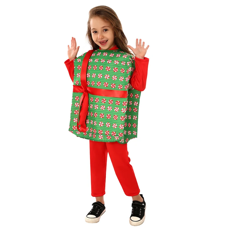 Costumes de boîte-cadeau de Noël pour enfants, combinaison de cosplay amusante pour enfants, habillage de fête de Noël, vêtements de nouveauté pour garçons et filles