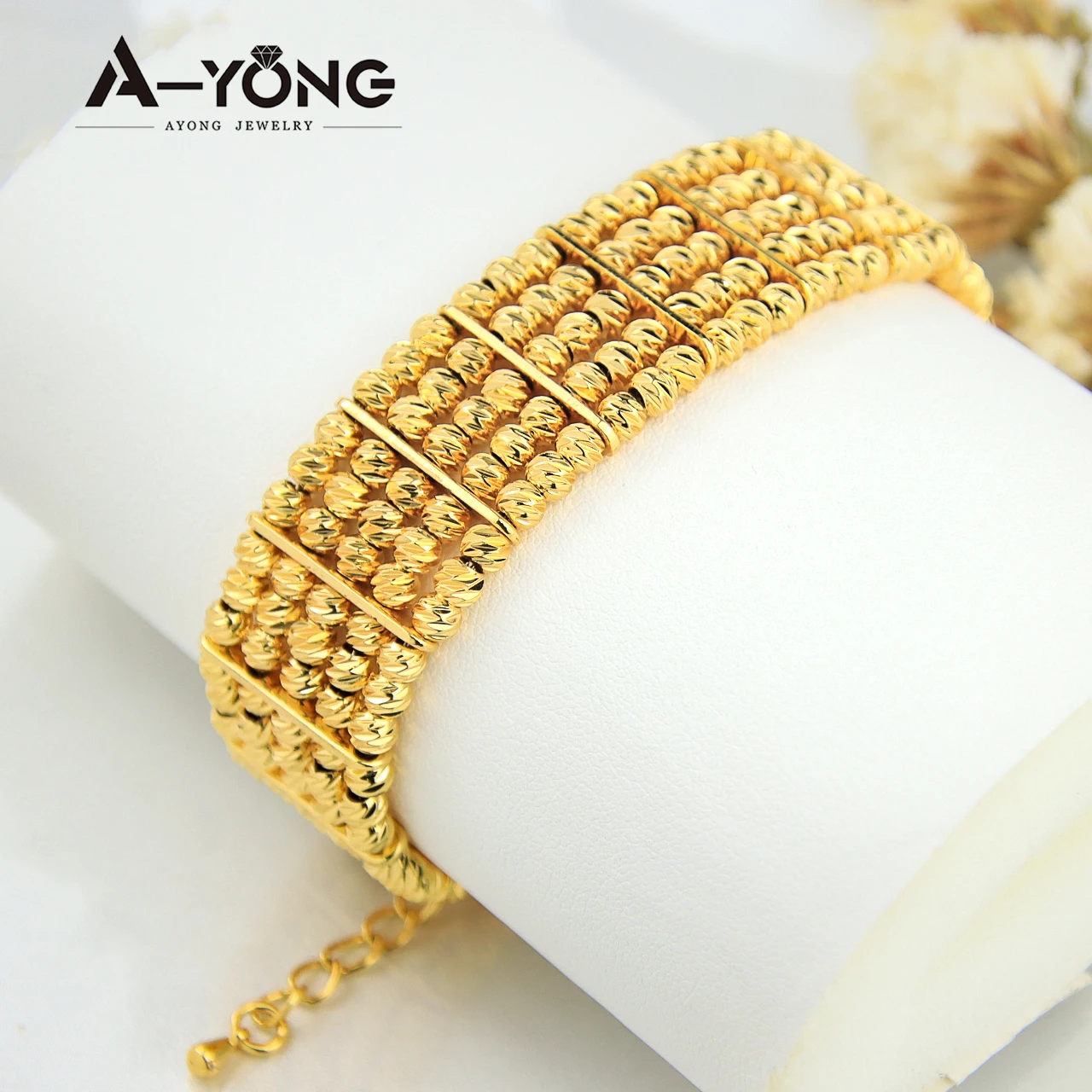 Multi Layer Gold Color Beads Bracelets 21k Gold Plated Arab Islamic Elegant Bangles Dubai Women Luxury Wedding Party Jewelry