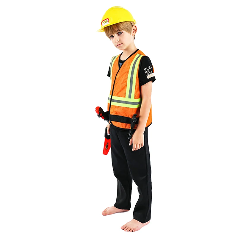 Children Engineering Costume Kids Construction Worker Cosplay Costume Role Play Toy Set Professional Experience Clothing Uniform