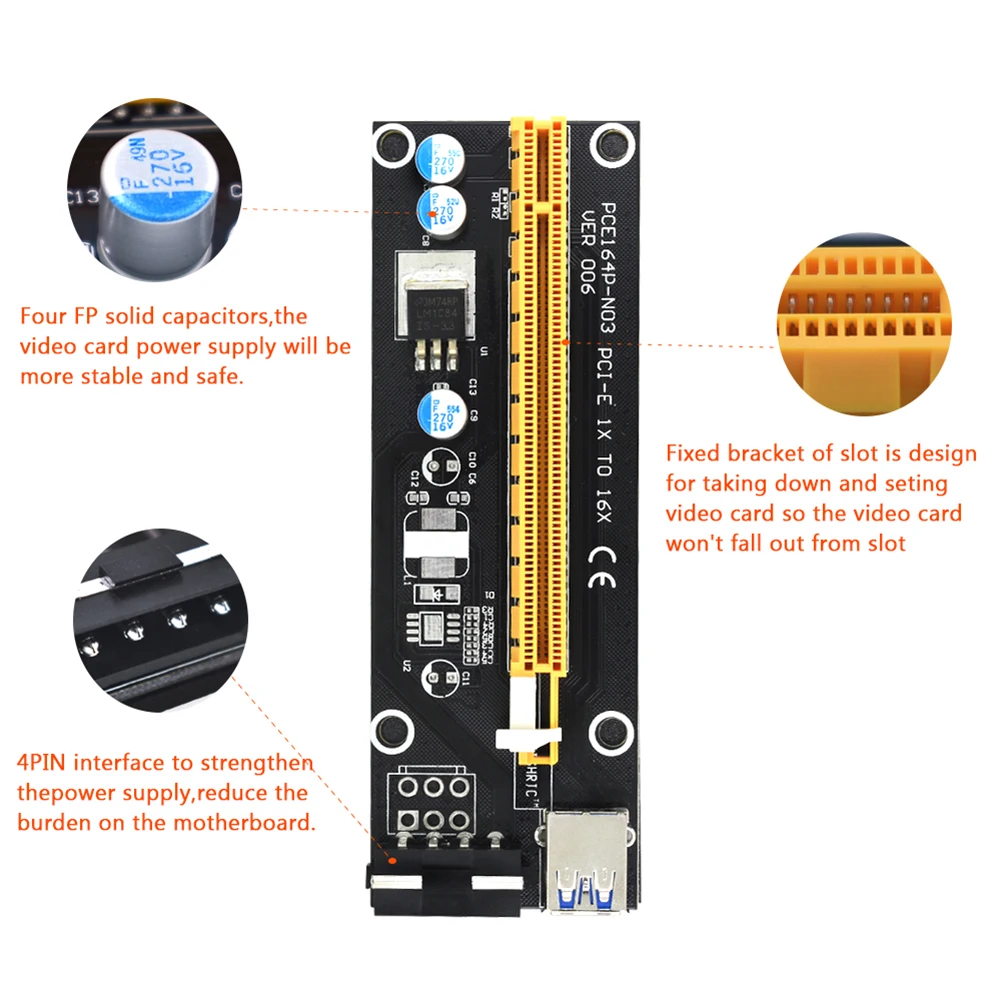 بطاقة الناهض VER006 بسي-e ، موسع المحول ، بطاقة تمديد وحدة معالجة مركزية ، كابل USB ، كابل طاقة من 15 سنًا إلى 4 سنًا لعامل التعدين