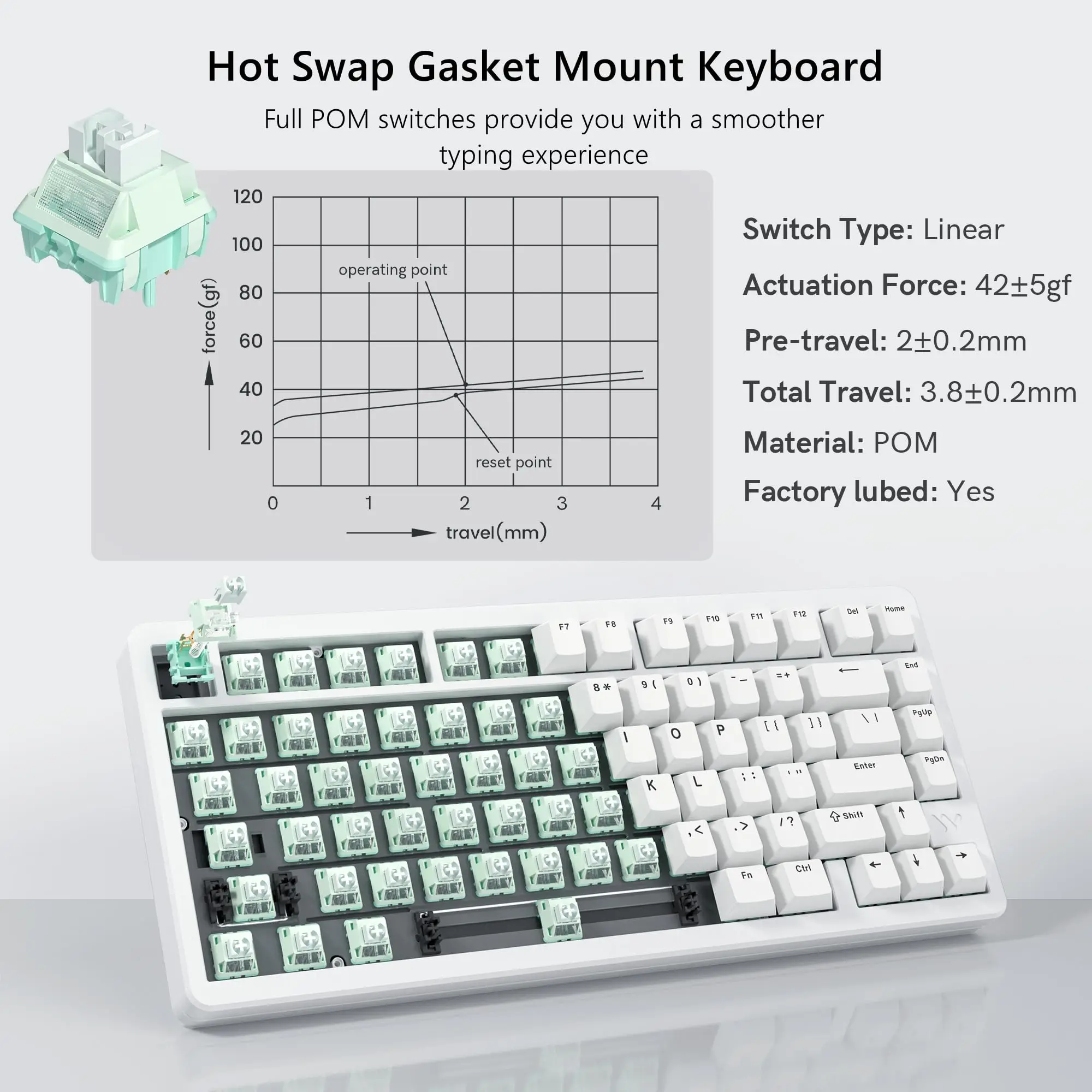 Imagem -05 - Teclado Mecânico de Jogo Tri-modo Branco Liga de Alumínio Junta sem Fio Montada Teclado para Mulher Rgb Sk75 Hot Swap