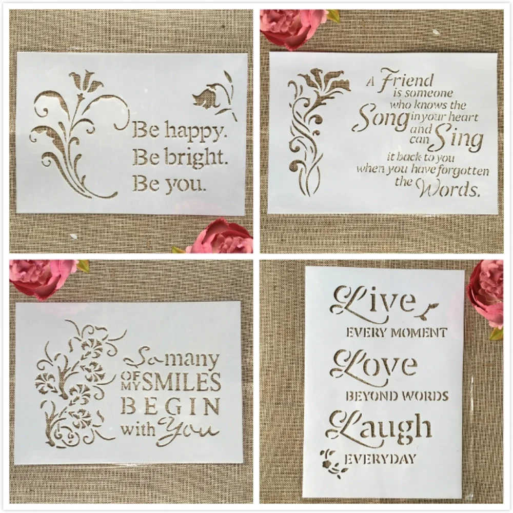 4Pcs/Lot 29cm A4 Bless Words Love DIY Layering Stencils Painting Scrapbook Coloring Embossing Album Decorative Template