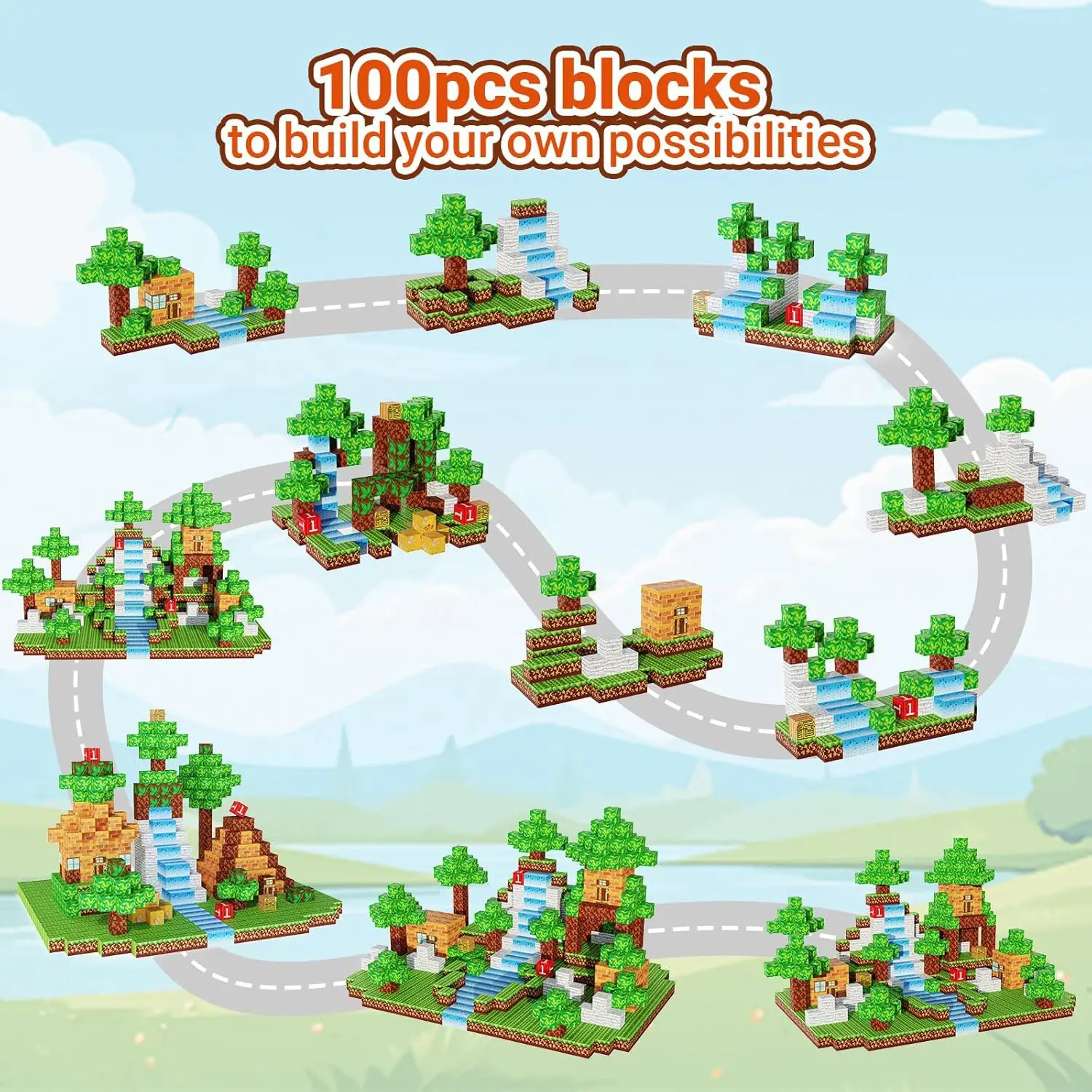 Conjuntos de bloques magnéticos de 100 Uds., juguetes de construcción para niños, modelo magnético de escena Rural/forest para niños y niñas, cubos sensoriales STEM Montessori, regalos
