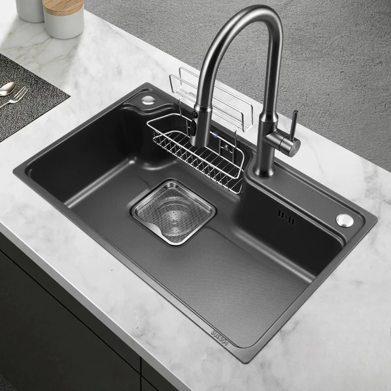 YJQ kitchen sink Japanese-style large single sink 4mm panel vegetable basin stainless steel sink