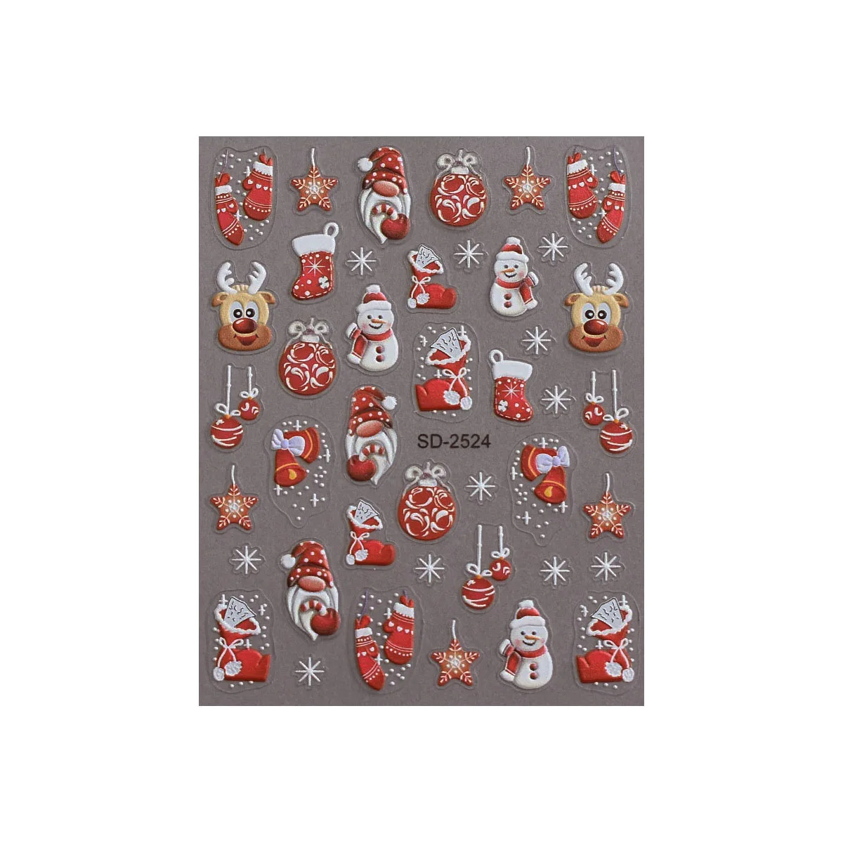1pcs Christmas 5D Embossed Nail Art Stickers, with Cute Snowmen Reindeer & Christmas Elements Create Stereo Xmas Nail Decoration