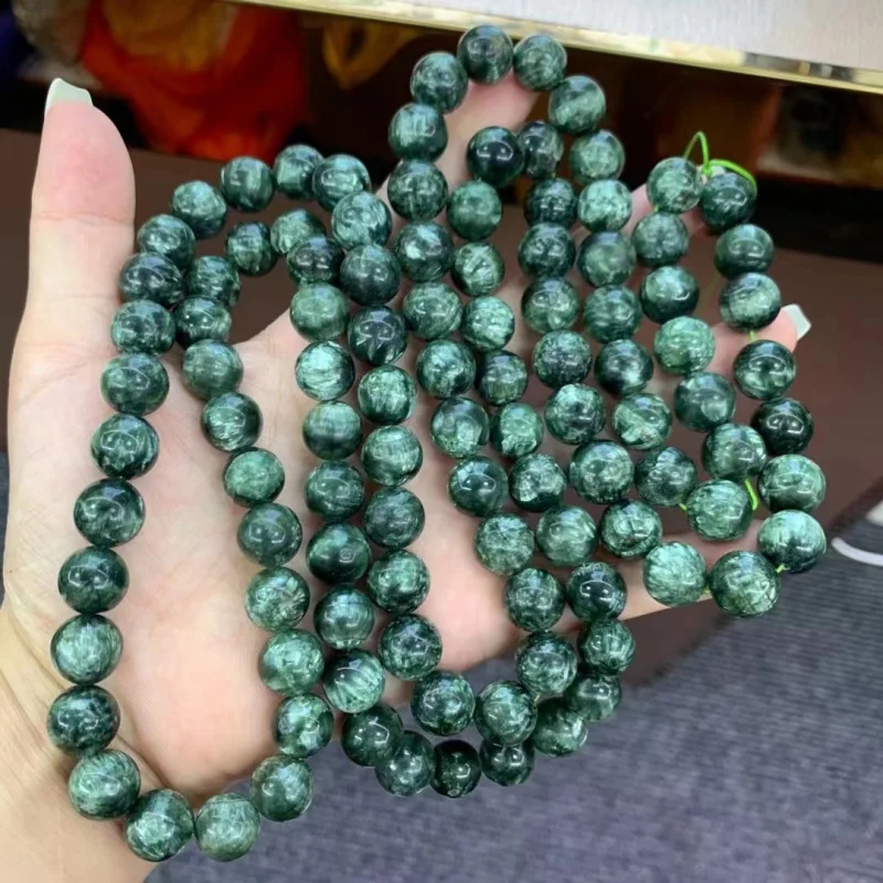 Factory Natural108 round Beads Necklace Dark Green with White Matching