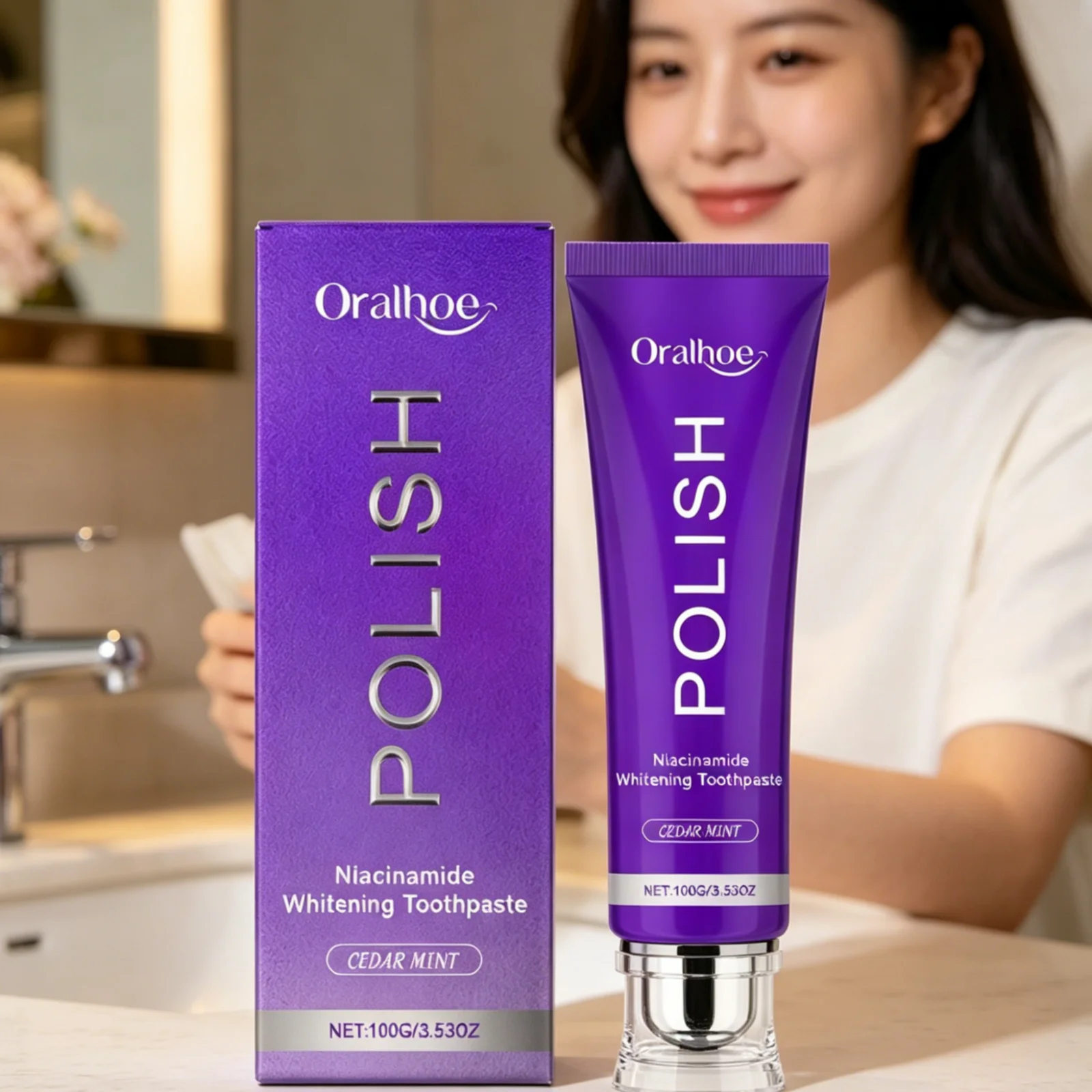 Oralhoe Niacinamide Whitening Toothpaste Powerful Cleaning Stain Removal Oral Odor Removal Mild Teeth Whitening Toothpaste 100g