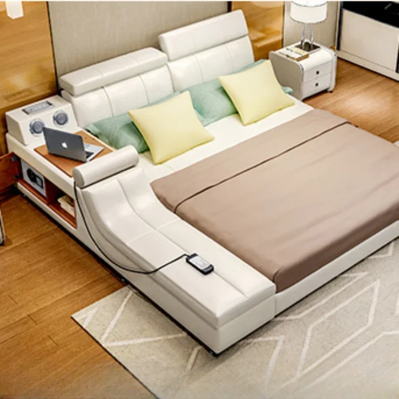 Telai letto Queen Size Moderni di fascia alta Massaggianti bianchi Telai letto matrimoniali Queen Mobili modulari multifunzionali Cama matrimoniale